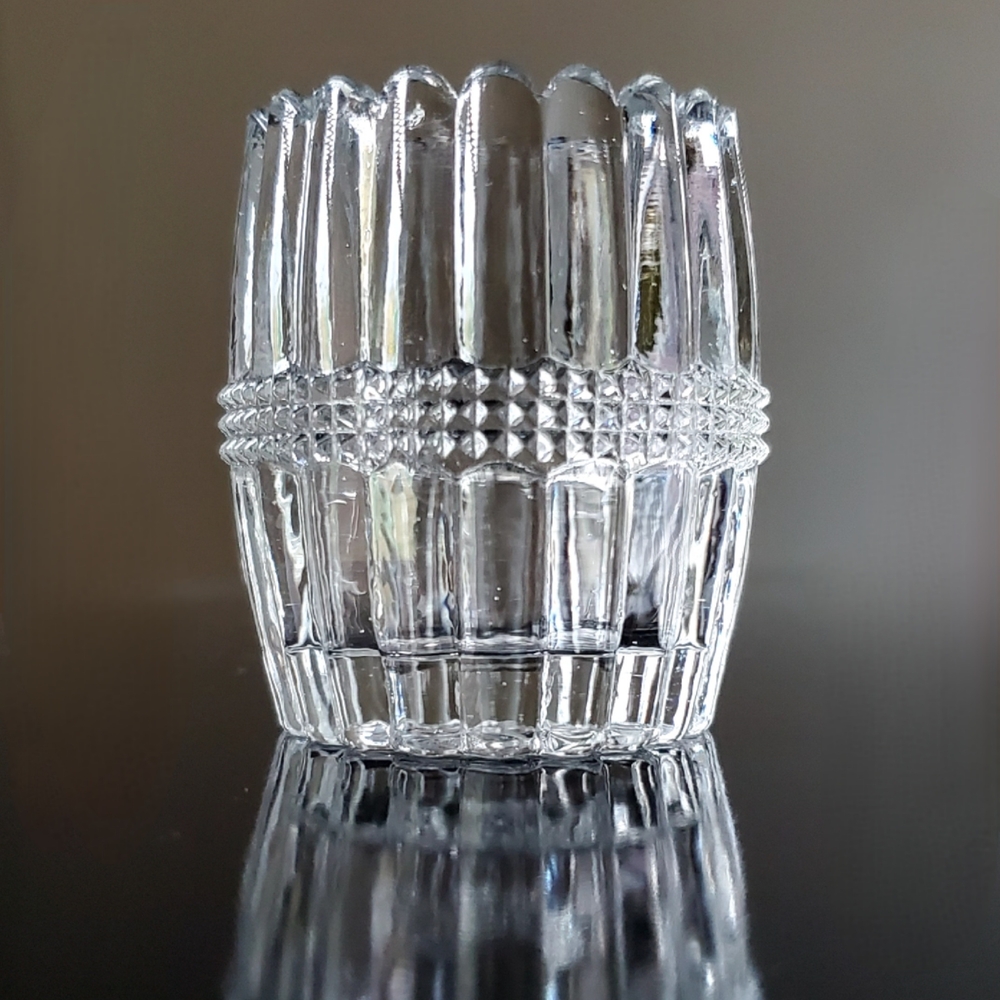 Antique Clear "Banded Barrel" EAPG Glass Toothpick Holder - 2 3/8" tall